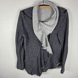 Blanc Noir Snood Jacket Womens Sz L Black Full Zip Long Sleeve Ruffle